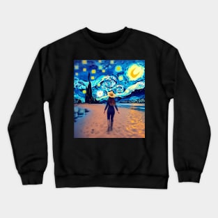 Van Gogh Starry Night Western Cow Girl Painting Crewneck Sweatshirt